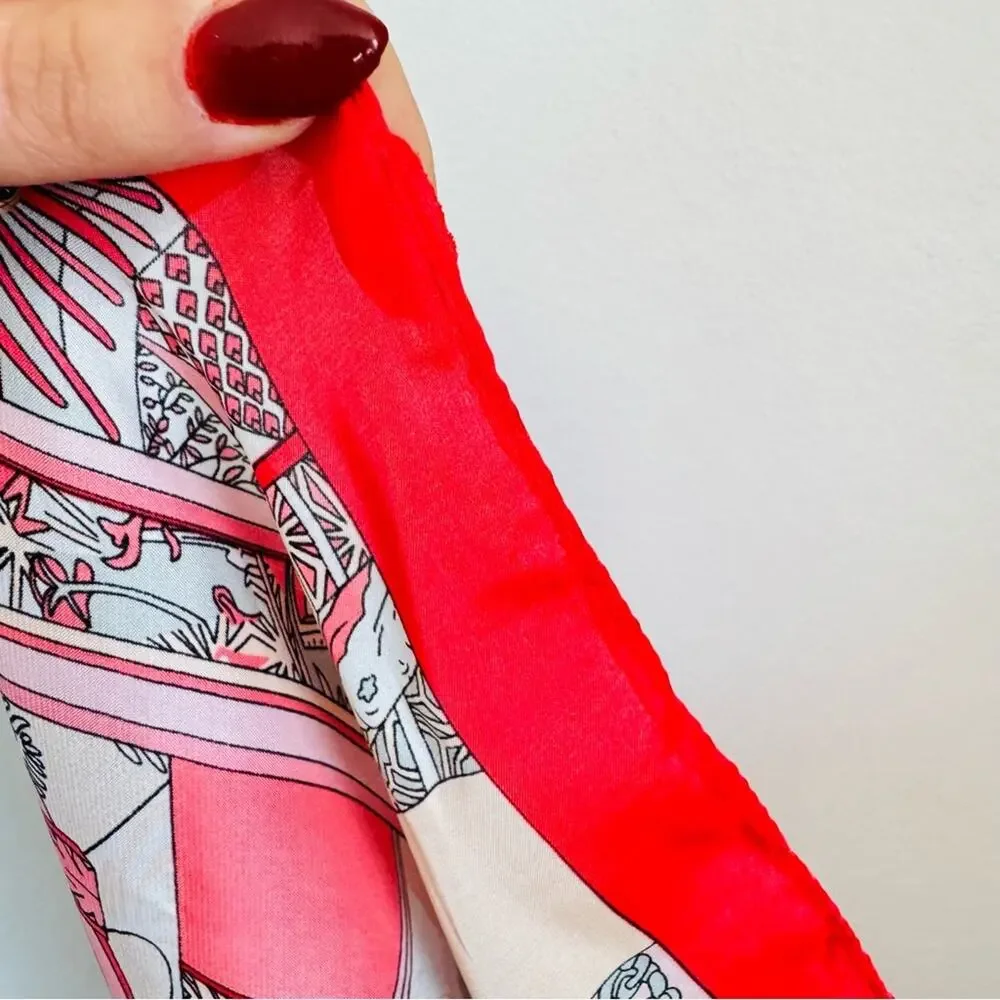 NEW HERMES Box Pink White Red Silky Print Washington's Carriage Scarf 140